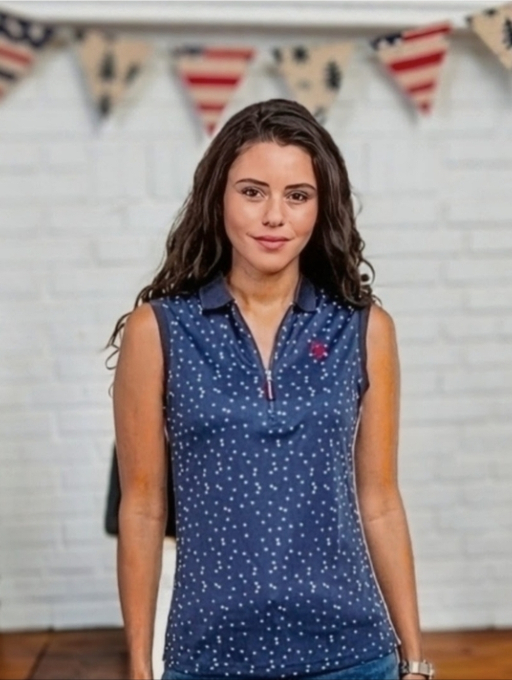 NWOT U.S. POLO ASSN. Stars & Stripes Sleeveless 1/4 Zip Top. Sz. L